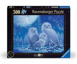 Ravensburger 12000479 - Светещ в тъмното пъзел 500 елемента - Сови на лунна светлина