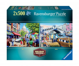 Ravensburger 12001272 - Пъзел 2x500 елемента - Спомен от Париж и Венеция