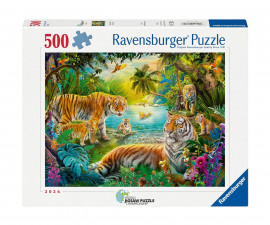 Ravensburger 12001384 - Пъзел 500 елемента - Семейство тигри в Оазиса