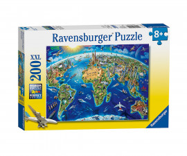 Ravensburger 12722 - Пъзел 200 XXL елемента - Карта на световните забележителности