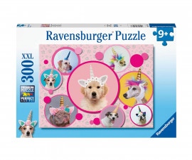 Ravensburger 13297 - Пъзел 300 XXL елемента - Сладки кученца с шапки на еднорог