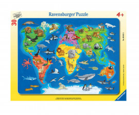 Ravensburger 6641 - Пъзел 30-48 ел. - Карта на света с животни