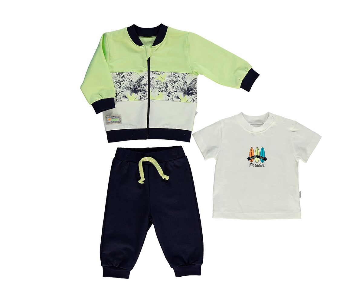 Bebetto Surfing Club Cotton Baby 3 Pcs Set (Cardigan+T-Shirt+Pants) - K2993