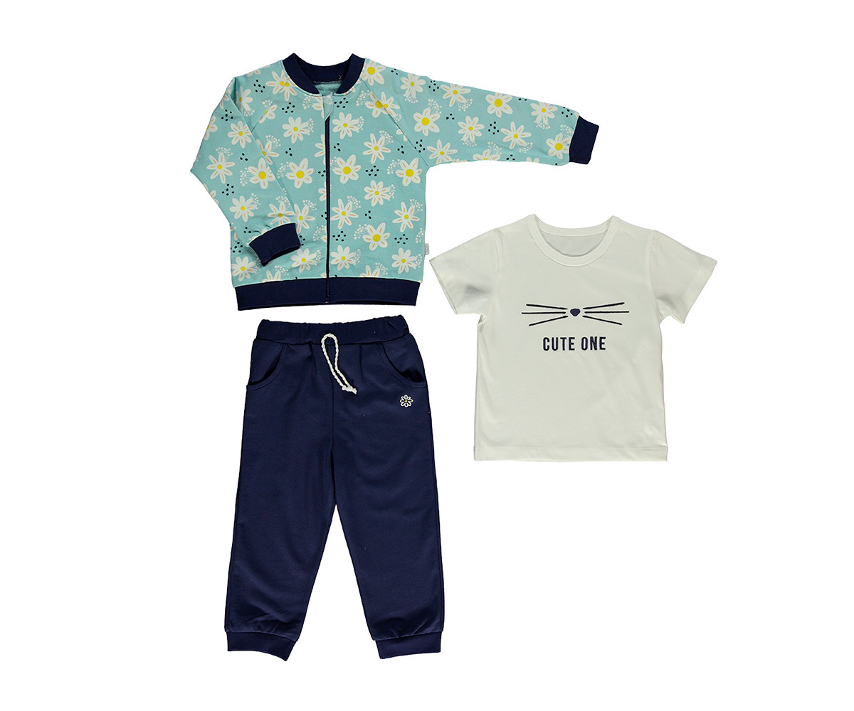 Bebetto Cute One Cotton Baby 3 Pcs Set (Cardigan+Sweatshirt+Pants) - K3148