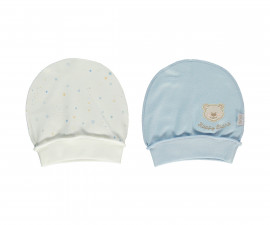 Bebetto Little Bears Cotton Baby Cap With Strap 2 Pcs Pack - T2308-3/6M