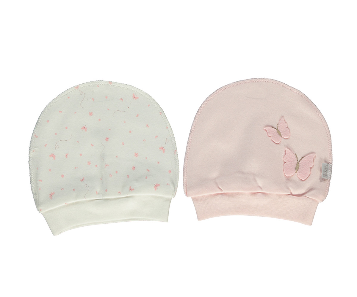 Bebetto My Dream World Cotton Baby Cap With Strap 2 Pcs Pack - T2336-0/3M