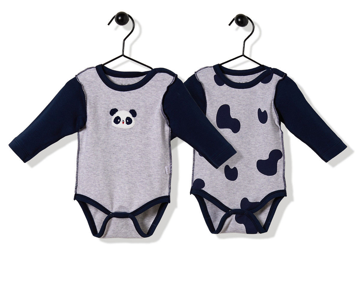 Bebetto Confused Panda Cotton Baby Bodysuit 2 Pcs - Long Sleeved - T2505