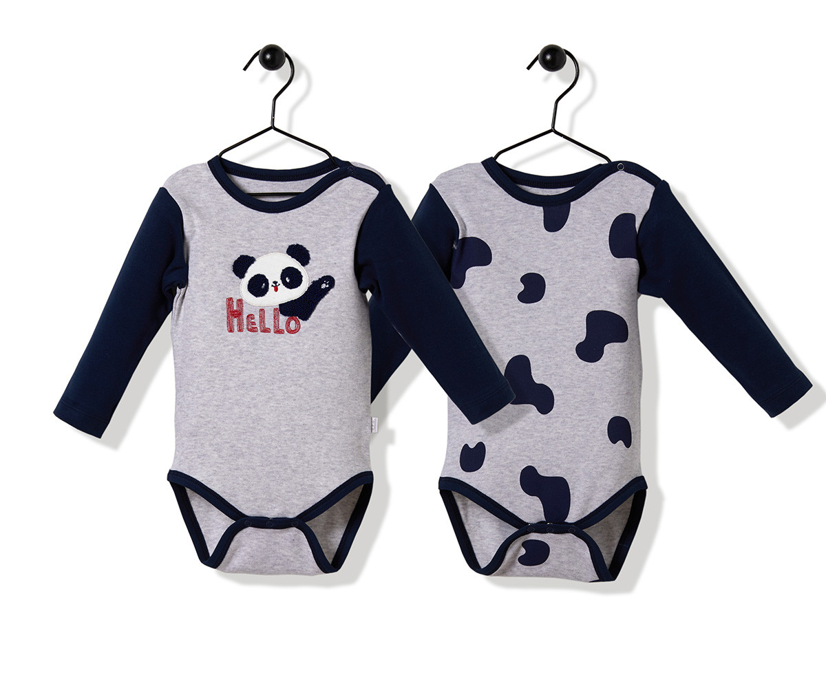 Bebetto Confused Panda Cotton Baby Bodysuit 2 Pcs - Long Sleeved - T2506
