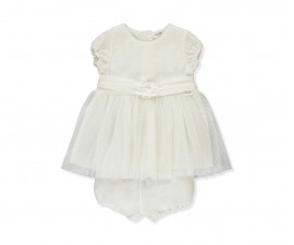 Детски дрешки марка Bebetto - Комплект рокля с къс ръкав и гащички Pearl K4393E, момиче, екрю, 6-36 м.