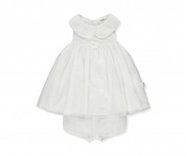Детски дрешки марка Bebetto - Комплект рокля без ръкав и гащички Pearl K4395E, момиче, екрю, 6-36 м.