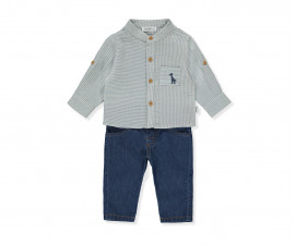 Детски дрешки марка Bebetto - Комплект риза с дълъг ръкав и дънки Free Giraffe K4335B, момче, син, 6-36 м.