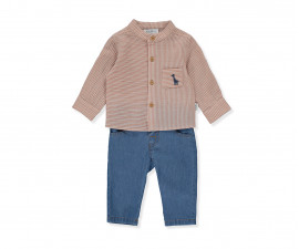 Детски дрешки марка Bebetto - Комплект риза с дълъг ръкав и дънки Free Giraffe K4335R, момче, брик, 6-36 м.