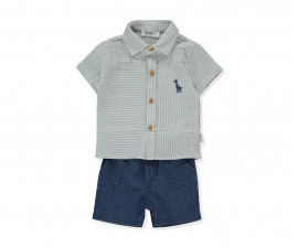 Детски дрешки марка Bebetto - Комплект риза с къс ръкав и дънкови бермуди Free Giraffe K4337B, момче, син, 6-36 м.