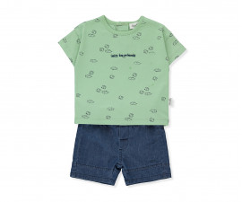 Детски дрешки марка Bebetto - Комплект тениска и дънкови бермуди Let's be Friend K4288G, момче, зелен, 6-36 м.