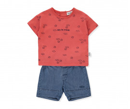 Детски дрешки марка Bebetto - Комплект тениска и дънкови бермуди Let's be Friend K4288R, момче, червен, 6-36 м.