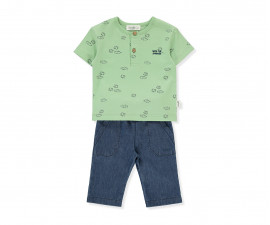 Детски дрешки марка Bebetto - Комплект тениска с къс ръкав и дънки Let's be Friend K4290G, момче, зелен, 6-36 м.