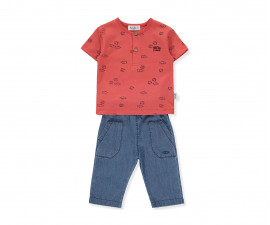 Детски дрешки марка Bebetto - Комплект тениска с къс ръкав и дънки Let's be Friend K4290R, момче, червен, 6-36 м.
