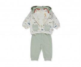 Детски дрешки марка Bebetto - Комплект суитшърт с качулка, тениска и панталон Safari K4378, момче, 3-24 м.