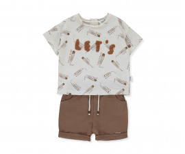 Детски дрешки марка Bebetto - Комплект тениска и къси панталони Little Writer K4221B, момче, кафяв, 6-36 м.