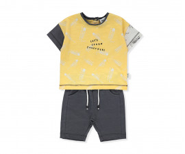Детски дрешки марка Bebetto - Комплект тениска с къс ръкав и бермуди Little Writer K4222Y, момче, жълт, 6-36 м.