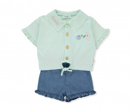 Детски дрешки марка Bebetto - Комплект риза с къс ръкав и дънкови шорти Crispy Plants K4317, момиче, 1-5 г.