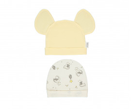 Детски дрешки марка Bebetto - Бебешка памучна шапка 2 бр. Sleepy Cute C1037Y, унисекс, жълта, 0-6 м., 43 см.