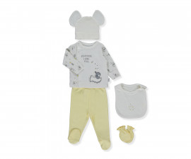 Детски дрешки марка Bebetto - Комплект за изписване 5 части Sleepy Cute Z892Y, унисекс, жълт, 0-3 м.