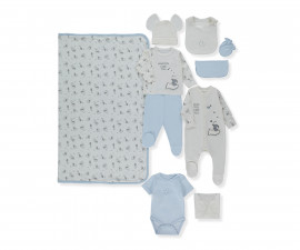 Детски дрешки марка Bebetto - Комплект за изписване 10 части Sleepy Cute Z893B, момче, син, 0-3 м.