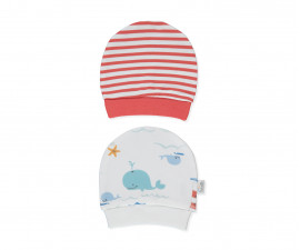 Детски дрешки марка Bebetto - Бебешка памучна шапка 2 бр. Tiny Whale C1055, момче, екрю, 0-6 м., 43 см.