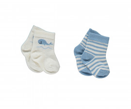 Детски дрешки марка Bebetto - Къси чорапки 2 чифта Tiny Whale S617EB, момче, синьо-екрю, 0-36 м.