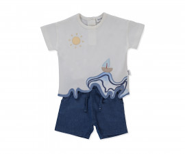 Детски дрешки марка Bebetto, серия Brave Waves K4860 - Комплект тениска с къс ръкав и къси панталонки деним, момче, 6-36 м., ръст: 74-98 см.