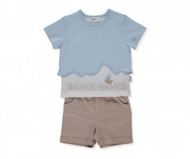 Детски дрешки марка Bebetto, серия Brave Waves K4863 - Комплект тениска с къс ръкав и къси панталонки, момче, 6-36 м., ръст: 74-98 см.