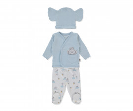 Детски дрешки марка Bebetto, серия Organic Stars and Koalas Z1029B - Комплект камизолка, ританки и шапка, момче, 1-3 м., ръст: 56-62 см.