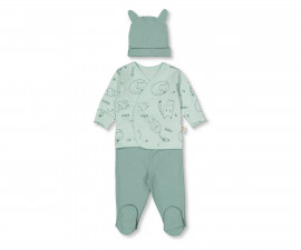 Детски дрешки марка Bebetto, серия Organic Sleepy Cat Z993G - Комплект камизолка, ританки и шапка, момче, 1-3 м., ръст: 56-62 см.