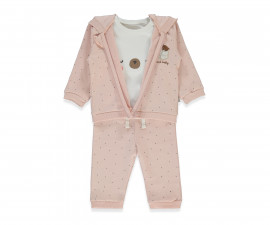Детски дрешки Bebetto Mother and Baby K4915 - Комплект суитшърт с качулка, тениска и панталон, момиче, 18-24 м., мръсно розов