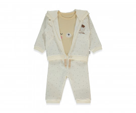 Детски дрешки Bebetto Mother and Baby K4915 - Комплект суитшърт с качулка, тениска и панталон, момиче, 18-24 м., екрю