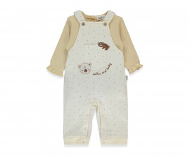Детски дрешки Bebetto Mother and Baby K4916 - Комплект блузка и гащеризон, момиче, 18-24 м., екрю