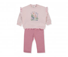 Детски дрешки Bebetto Cat Lover K4855 - Комплект суитшърт и панталонки, момиче, 24-36 м., мръсно розов