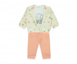 Детски дрешки Bebetto Cat Lover K4857 - Комплект суитшърт с качулка и цип, тениска и панталон, момиче, 24-36 м., сьомга