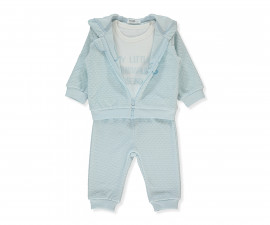 Детски дрешки Bebetto Dinosaur K5031 - Комплект плюшени суитшърт с качулка и цип, панталон и тениска, момче, 18-24 м., син