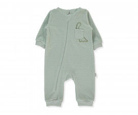 Детски дрешки Bebetto Dinosaur K5033 - Плюшен гащеризон с качупка и цип, момче, 12-18 м., мента