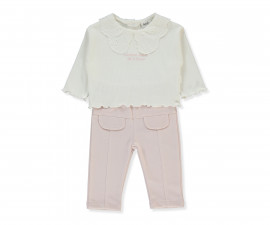 Детски дрешки Bebetto Retro Flower K4978 - Комплект блузка и панталон, момиче, 24-36 м., пудра