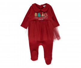 Детски дрешки Bebetto Happy New Year'25 K4626 - Гащеризон с ходило и тюл, момиче, 6-9 м., червен