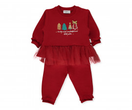 Детски дрешки Bebetto Happy New Year'25 K5110 - Комплект суитшърт с тюл и панталонки, момиче, 18-24 м., червен