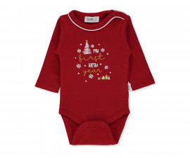 Детски дрешки Bebetto Happy New Year'25 K5111 - Боди с дълъг ръкав, унисекс, 9-12 м., червен