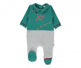 Детски дрешки Bebetto Happy New Year'25 K5112 - Гащеризон с ходило, момче, 6-9 м., зелен