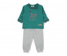 Детски дрешки Bebetto Happy New Year'25 K5113 - Комплект суитшърт и панталонки, момче, 18-24 м., зелен