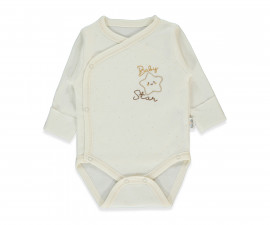 Детски дрешки Bebetto Be Kind T4042 - Боди с дълъг ръкав с прихлупване, момче, 1-3 м., тъмно екрю