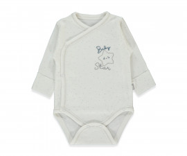 Детски дрешки Bebetto Be Kind T4042 - Боди с дълъг ръкав с прихлупване, момче, 1-3 м., екрю