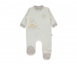 Детски дрешки Bebetto Be Kind T4047 - Гащеризон с ходило и цип, момче, 3-6 м., тъмно екрю